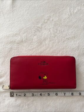Coach Red Snoopy & Woodstock Leather Zip Wallet